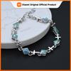 100% Solid 925 Sterling Silver Metal Bracelet for Women Vintage Handmade Simple Blue Stone Cross Bracelet Birthday Gift Party