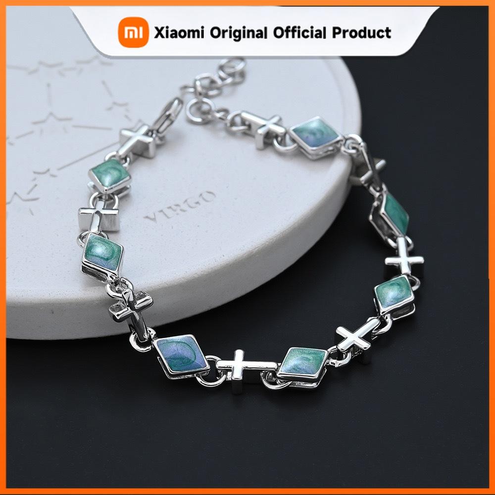 Xiaomi 100% Solid 925 Sterling Silver Metal Bracelet for Women Vintage Handmade Simple Blue Stone Cross Bracelet Birthday Gift Party