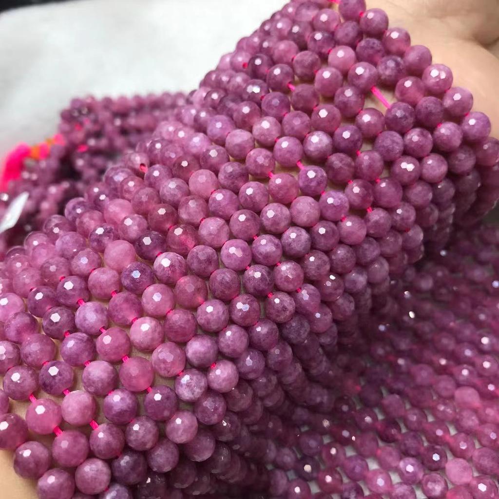 Natural Pink Tourmaline 6mm Faceted 128-Facet Football Cut Beads Strand