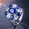 Vintage Floral Blue and White Stone Ring Large Oval Imitation Sapphire Open Adjustable Heavy-duty Hand Accessory