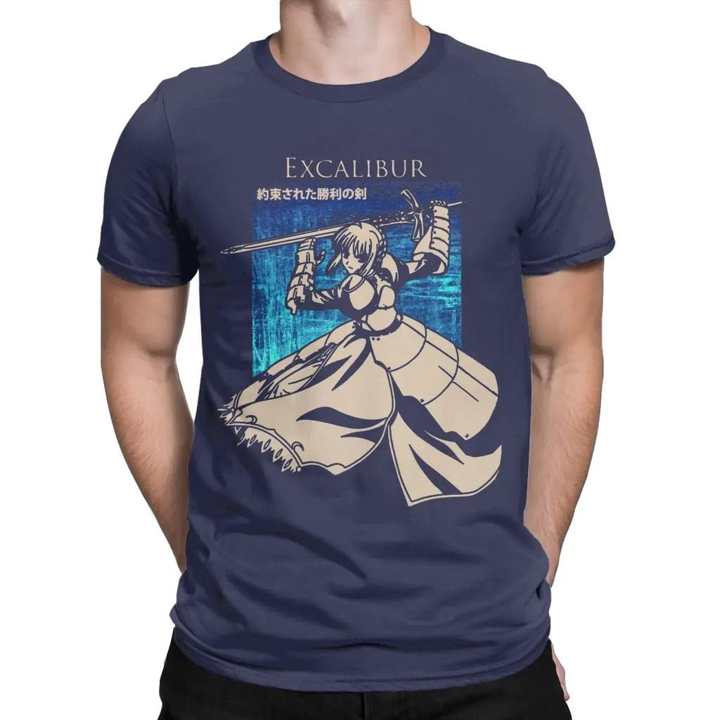 Fate Series Saber (Artoria Pendragon) Excalibur T-Shirt, Unisex Anime Fan Streetwear Tee, 100% Cotton Casual Short Sleeve Top