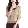 Middle-Aged & Elderly Women's Heart Collar Pullover Sweater: Loose, Short, Plus Size, Fake Two-Piece Wool Base Layer for Autumn/Winter.