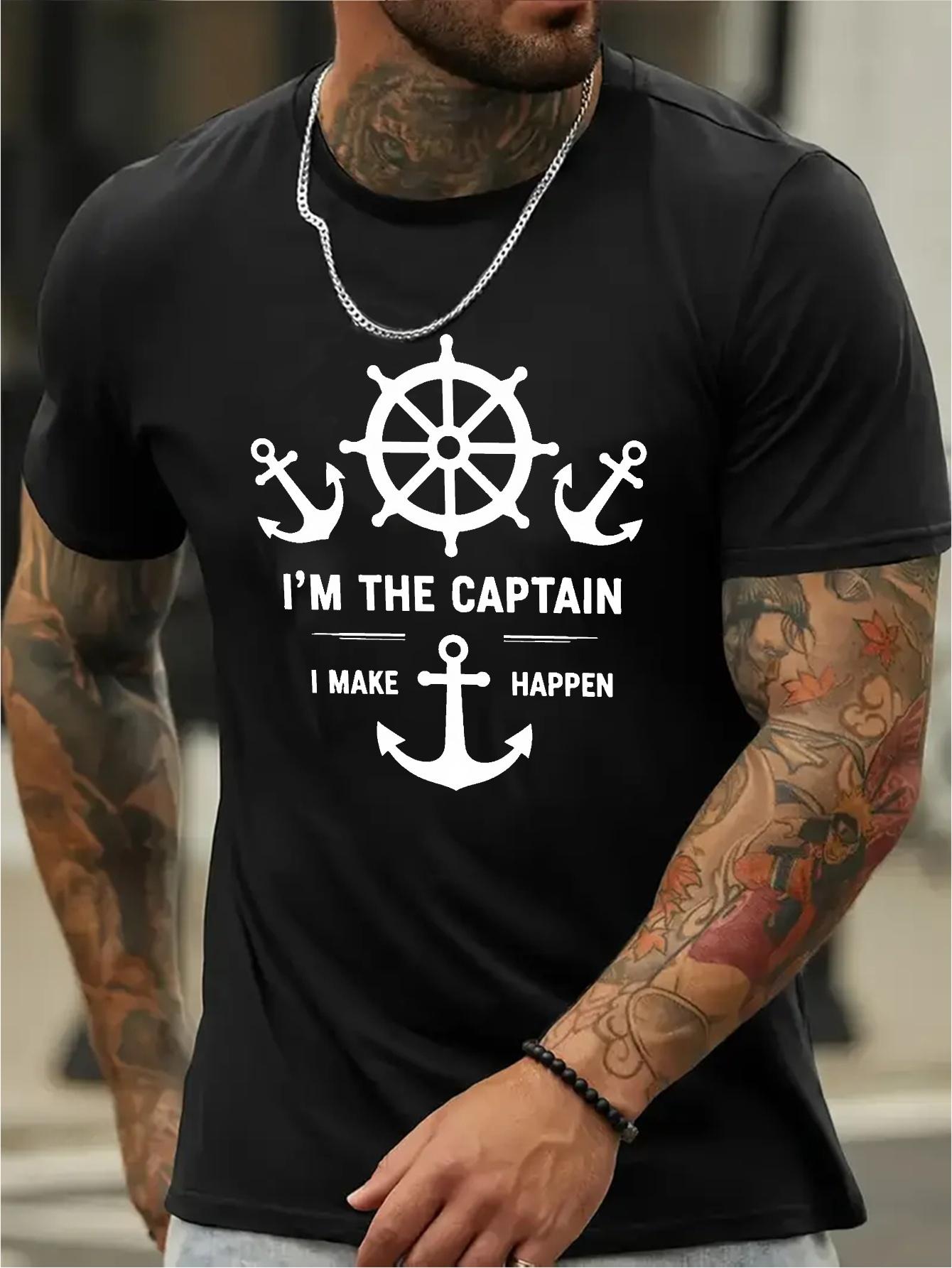 

Lie Black T-shirt - Maritime Captain Graphic Tee with I m The Captain Slogan - Breathable Cotton Blend Shirt for Nautical Themes S