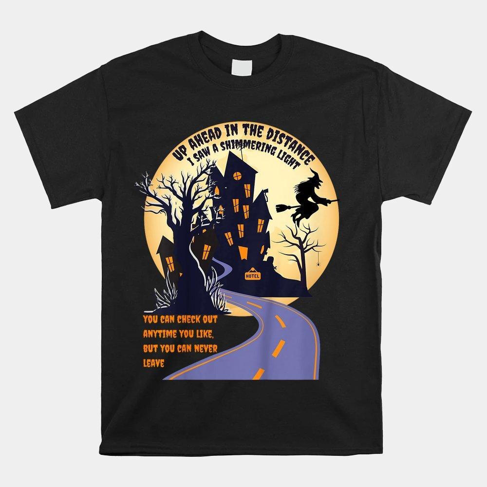 Witch Riding Broom On A Dark Desert Highway Halloween Moon T-shirt Tops Tee Size S-4XL XL