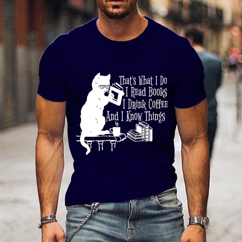 Men's T-shirt That's What I Do I Read Books Printed Shirts Black Cat T Shirt Drink Coffee Lovers Shirt Men's Tees