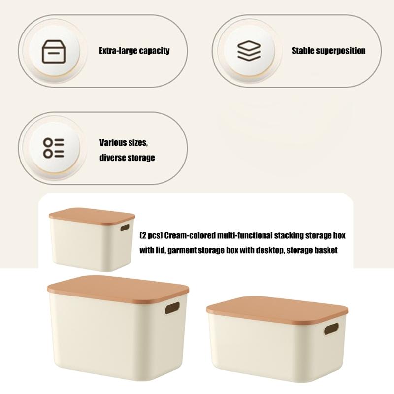 Stackable Home Storage Container Cream Design Dustproof Lid Storage Container For Clothes Toy Organization