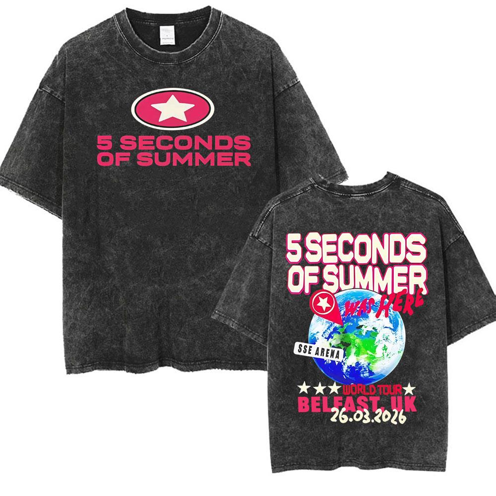 Seconds of Summer Everyones A Star World Tour Vintage Washed T Shirts Men Women Harajuku Hip Hop Oversized Tshirt Streetwear