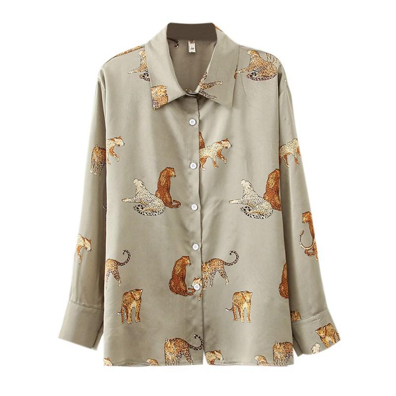 

Женская рубашка с длинными рукавами и топами с леопардовым принтом XL