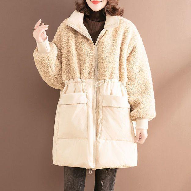 Cotton-padded Jacket Women's Mid-length Winter Fashion Stitching Lamb Wool Cotton-padded Jacket Loose Large Size Warm All-match Padded Jacket