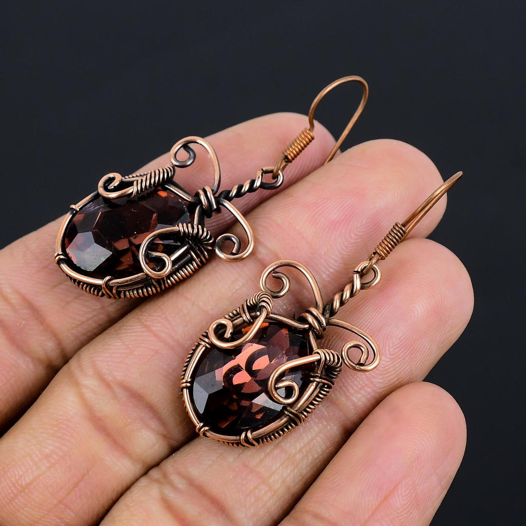Rosa Amethyst Ohrringe Edelsteinschmuck, 999 Kupferdraht umwickelte Ohrringe, Handgefertigte Schöne Schmuckohrringe
