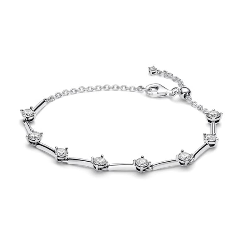 Pandora Shining Bamboo 925 Silver Synthetic Cubic Zirconia Bracelet Women s Silver 593009C01