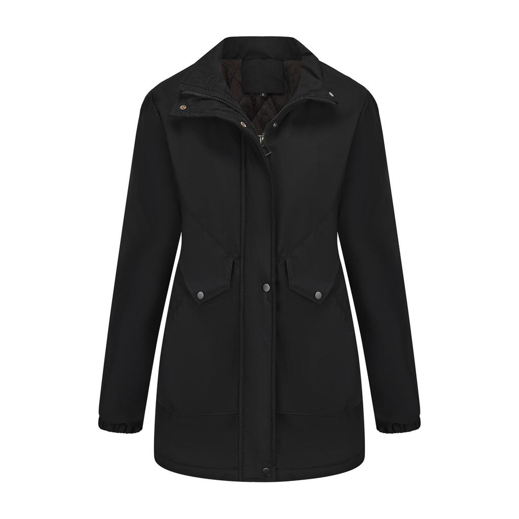 Women’s Parka Coats Faux Fur Hooded Fleece Lining Zipper Warm Cotton Jackets Mid-length Puff Outerwear Winter Clothes