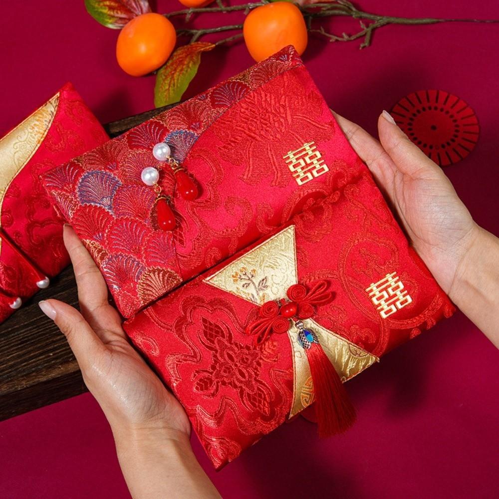 Embroidery Wedding Hongbao Best Wishes Red Pockets Brocade Red Envelop Birthday Party