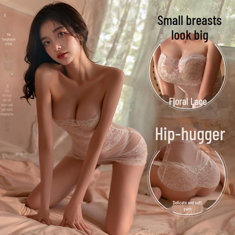 Manyan Sexy Lace See-Through Lingerie Mesh Tube Top Secretary Suit 9140