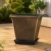 Balcony Garden Plant Holders Square Resin Planter, 10 Inch Large Pot with Drainage Hole, Modern Decorative Flower Pots Saucer for Indoor Outdoor