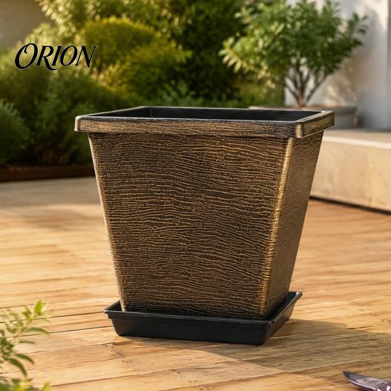 Balcony Garden Plant Holders Square Resin Planter, 10 Inch Large Pot with Drainage Hole, Modern Decorative Flower Pots Saucer for Indoor Outdoor
