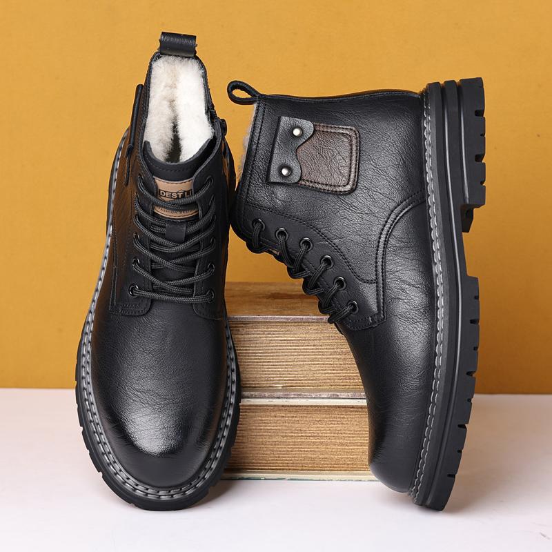 

Мужские ботинки из высококачественной кожи, модные, на толстой подошве, для улицы, на шнуровке, для ходьбы, деловые, удобные, повседневные, зимние ботинки 44