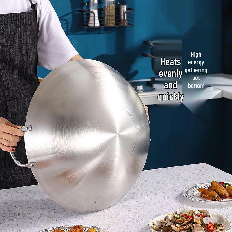 Wok de fier rotund de 50 cm, comercial, cu două mânere