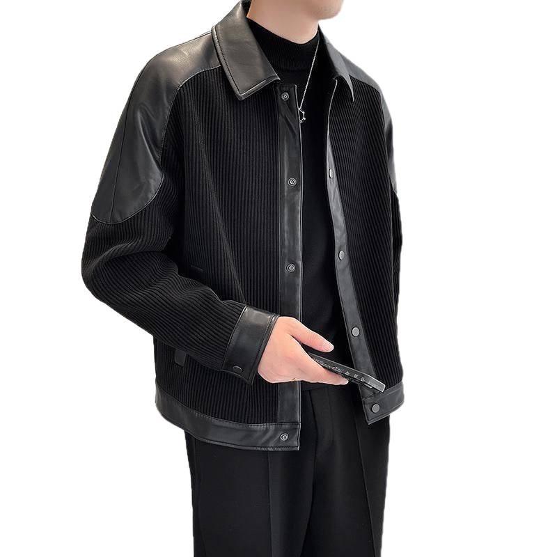 Men's Trendy Korean-Style Lapel Jacket: Soft PU & Corduroy, Autumn/Winter, Versatile Outerwear