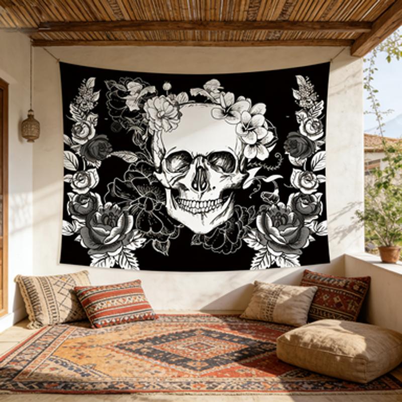 Gothic Skull Design Polyester Tapestry Multi-Use Wall Hanging for Home And Dorm Decor Creative Gift Present