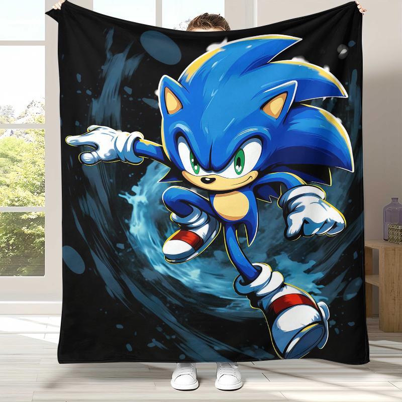Retro S-Sonic Cartoon Game Flannel Blanket,Ultra Soft Warm Plush Throw for Home Bedroom Bed Sofa Cover Camping Picnic Gift