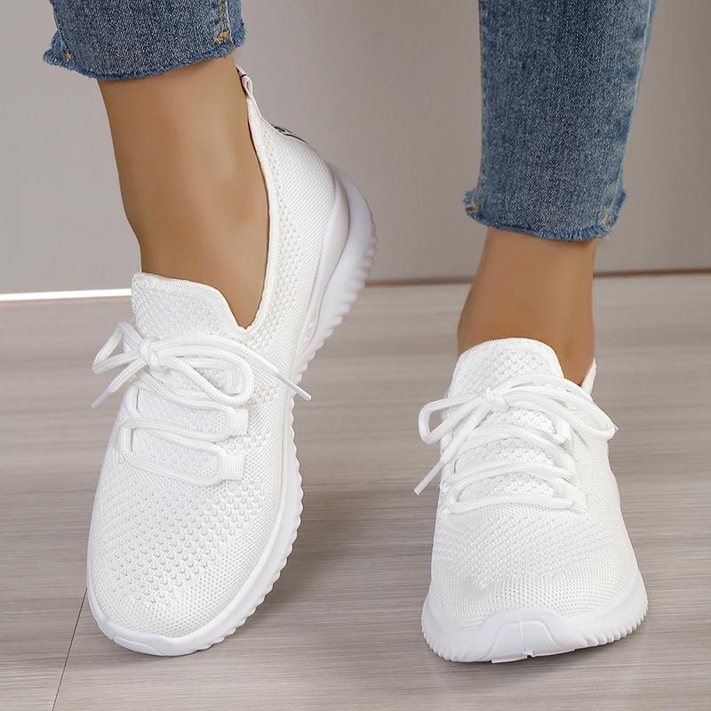 Fashion Breathable Knitted Platform Sneakers for Women Soft Sole Lightweight Running Shoes Woman Comfortable Non Slip White Sports Shoes