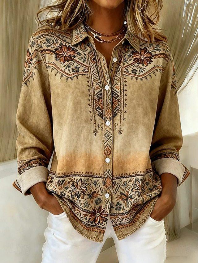 Camisa de Mujer Estilo Europeo y Americano Holgada Estampada de Manga Larga con Cuello - Colección Primavera/Otoño 2026