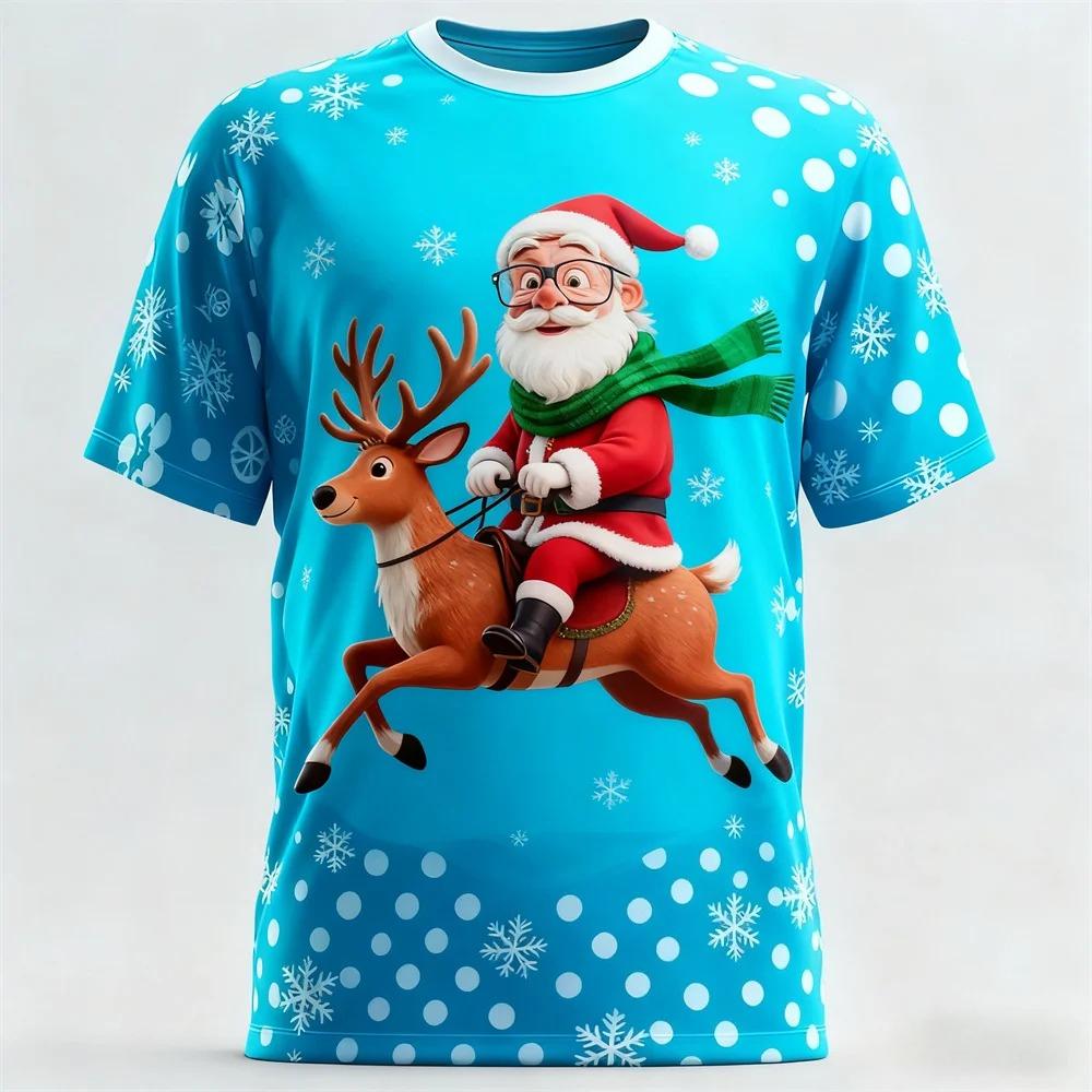 Fun Santa Claus 3D Print Sporty Men T-shirt Casual Loose Street Christmas Party Harajuku Cartoon Cute Short-sleeve Clothing Top