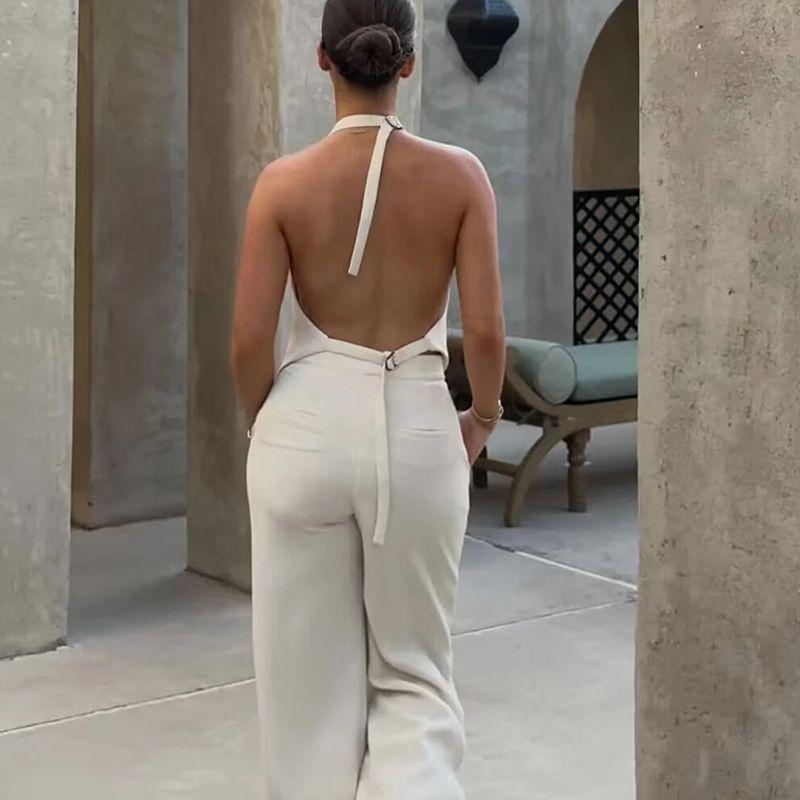 Summer New Product Women's Clothes Commute Style Single Breasted Open Back V-neck Halter Sleeveless Short Vest Jacket Tops