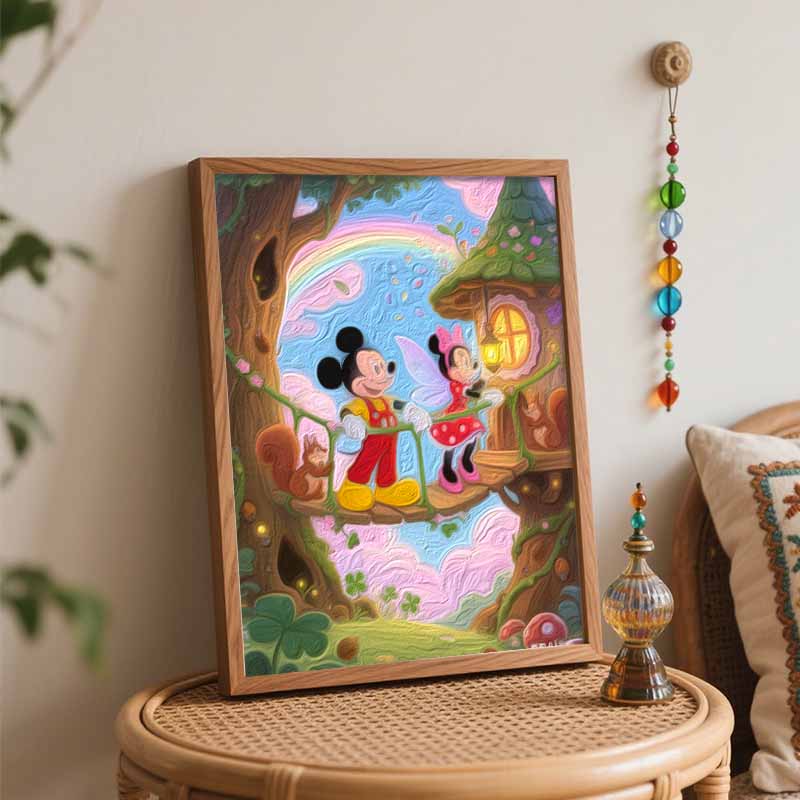 Disney oil painting handcolored painting rainbow forest bridge living room decoration hanging painting wall painting