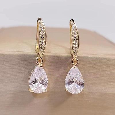 New Cute Water Drop Cubic Zirconia CZ Gold Plated Hoop Drop Earrings for Women Dangle Earring Fashion Jewelry Accessories
