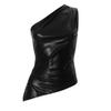 Y24TP426 Women's Autumn Sleeveless One-Shoulder Zipper T-Shirt with Oblique Collar