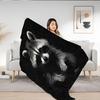 Raccoon Portrait Flannel Throw Blanket Black Background Wildlife Animal Print Soft Cozy Blanket for Sofa Bedroom Home Decor