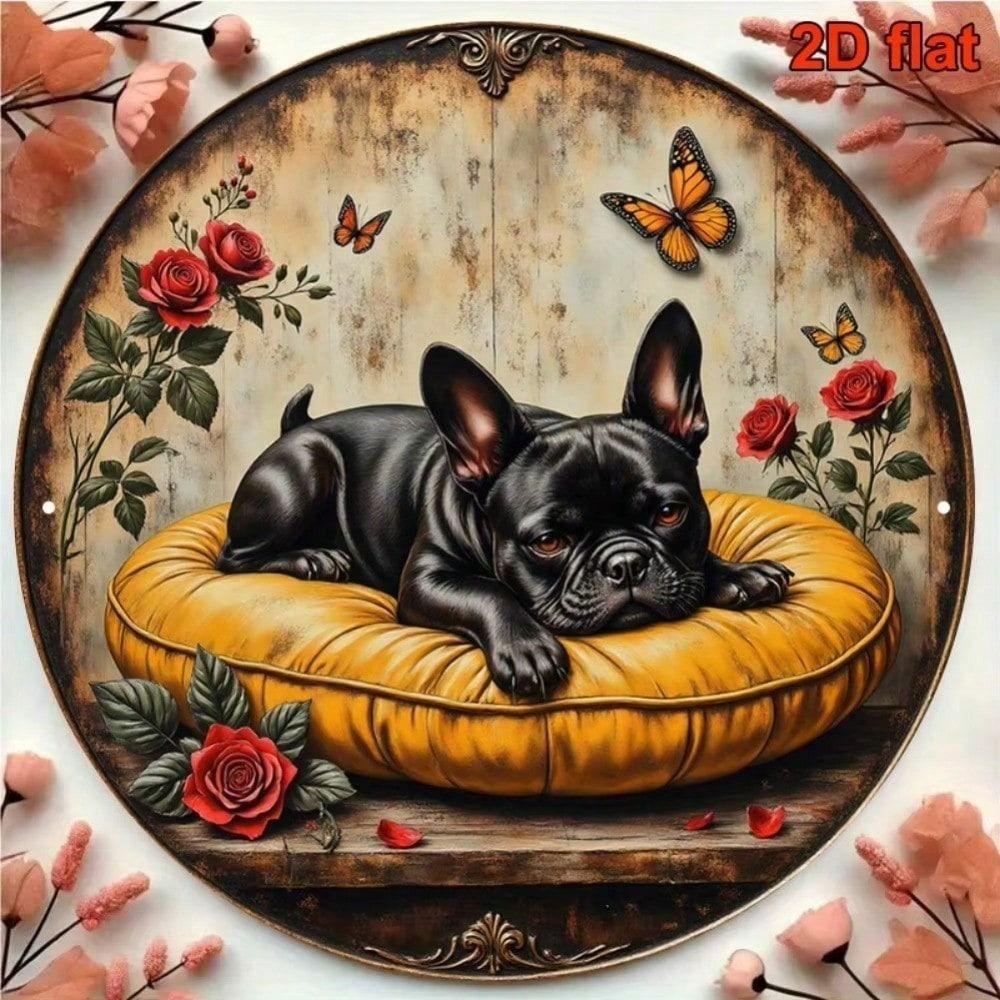 Retro Bulldog Butterfly Metal Wall Sign Vintage Tin Poster Home Decor