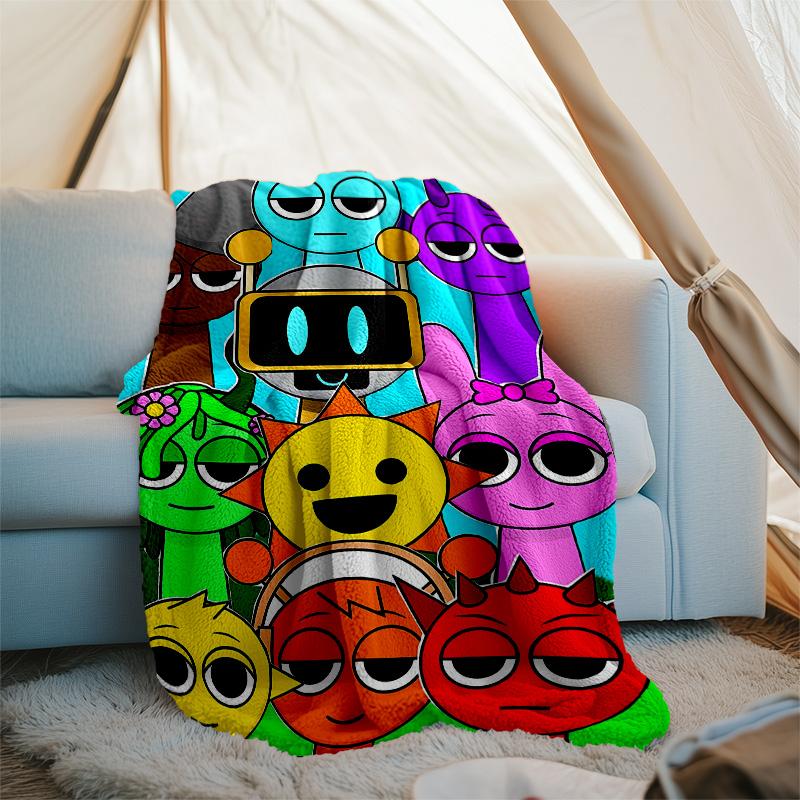 1pc SPRUNKI5 Theme Blanket - Digital Print, Polyester, Cozy for All Seasons, Perfect for Outdoor, Camping, and Travel