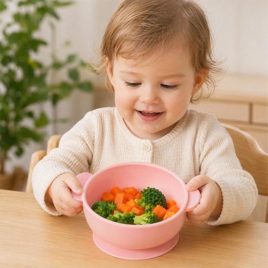 Yousheng Bear Silicone Baby Bowl, Stainless Steel Toddler Bowl with Strong Suction Base, Non Slip Anti Spill Training Bowl for Kids