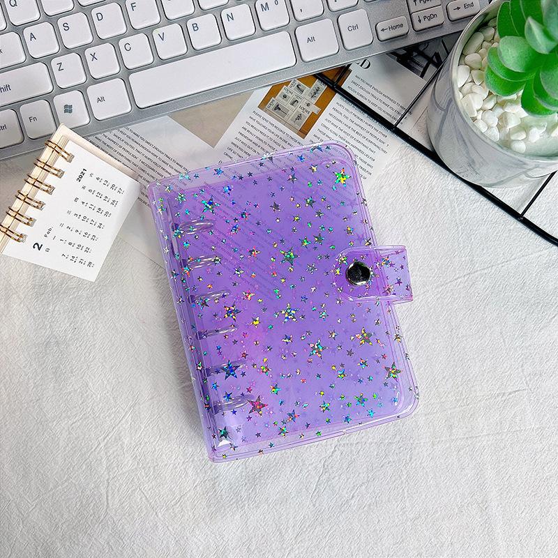 Портативная обложка для блокнота с отрывными листами Прозрачный зажим для книг Ослепительные звезды Блокнот с отрывными листами фиолетовый