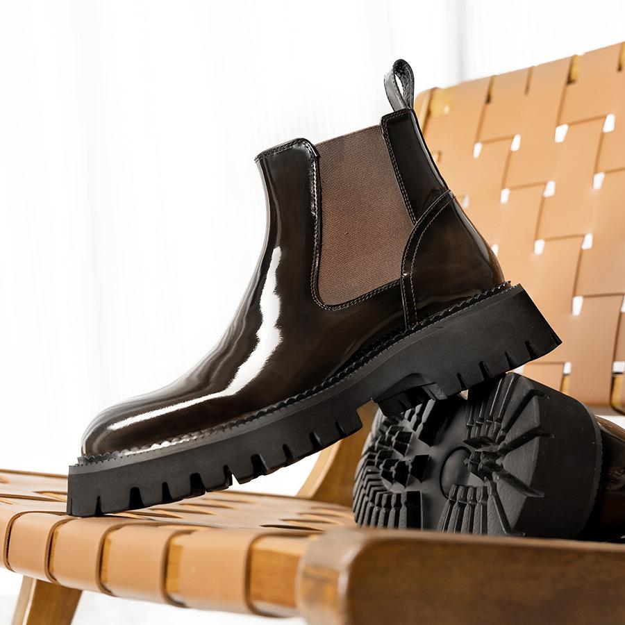 New men's Chelsea leather boots men's big head platform men's boots trendy shoes leather shoes cowhide short boots men