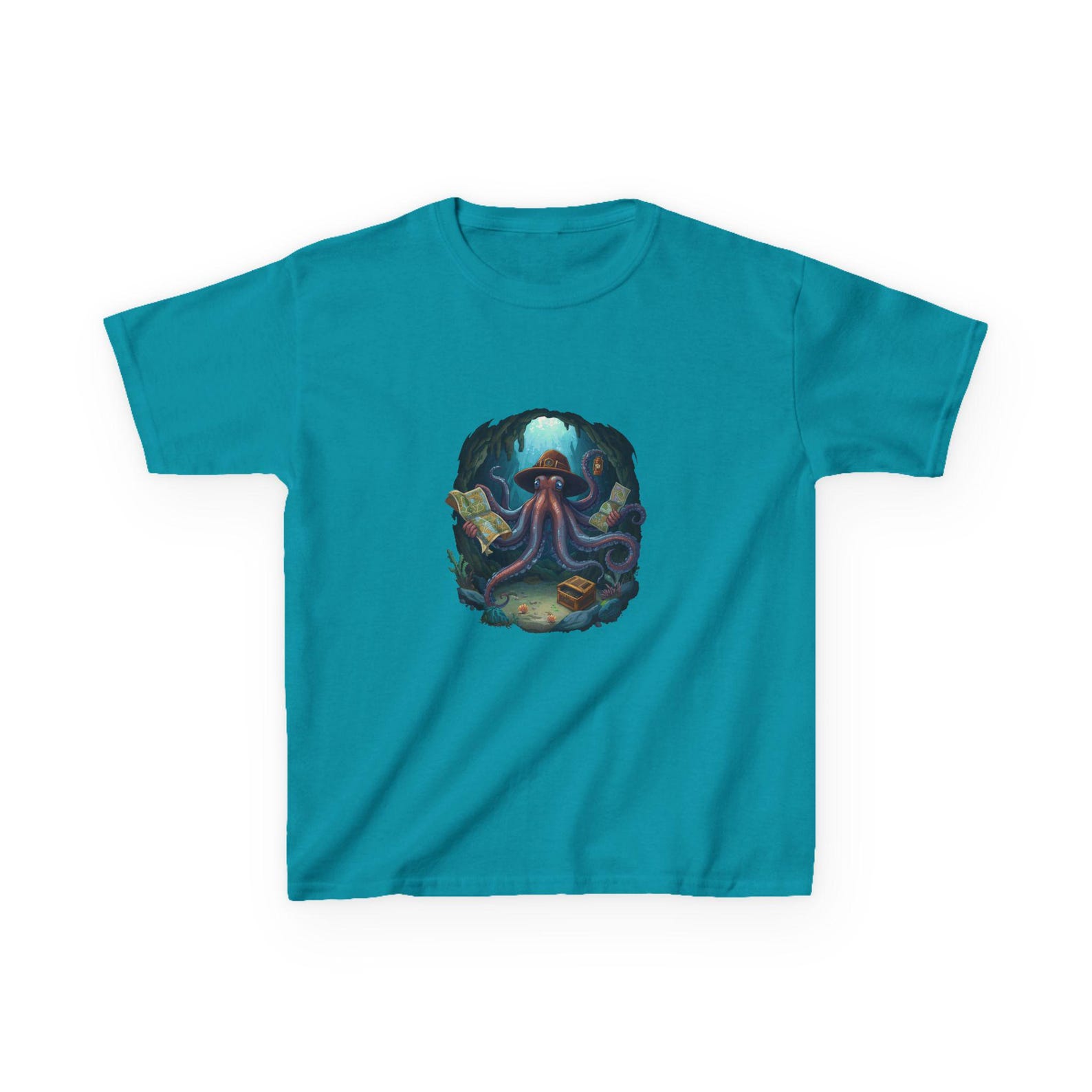 Octopus Explorer kids T-Shirt | Underwater Sea Creature, Shipwreck Illustration 140