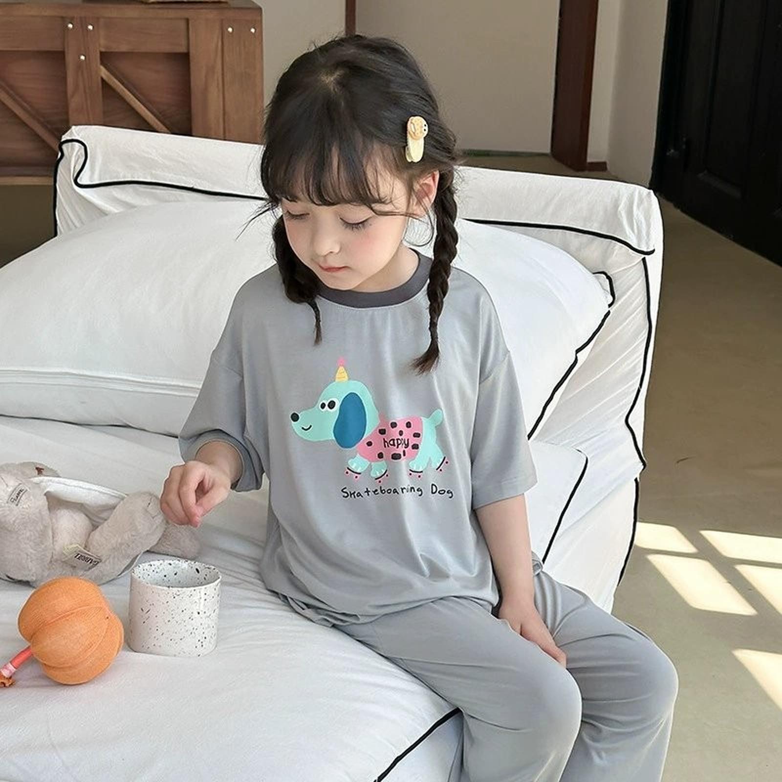 

Unisex Kids Cotton Pajama Set - Cartoon Print Homewear 130