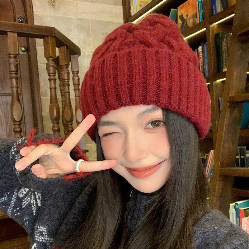 

Зимняя шерстяная шапка женская теплая модная вязаная шапка с косами