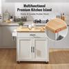 VEVOR Kitchen Island Cart with Solid Wood Top, 90 cm Width Mobile Carts with Storage Cabinet, Rolling Kitchen Table with Spice Rack, Towel Rack