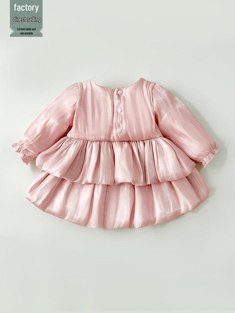 Spring & Autumn Newborn Tutu Bodysuit: Baby Girl Full Moon 100-Day Celebration Dress with Diaper Cover.