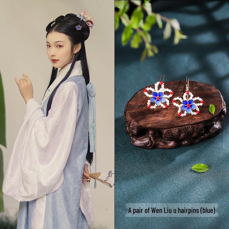 Tang Style Butterfly Flower Hanfu Hairpins - Simple Versatile U-Shaped Hair Accessories.
