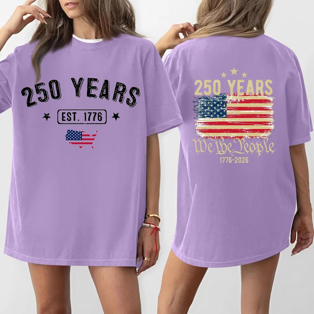 Women's Casual Independence Day 250 Anniversary Printed T-shirt Round Neck Pullover Short Sleeve Top