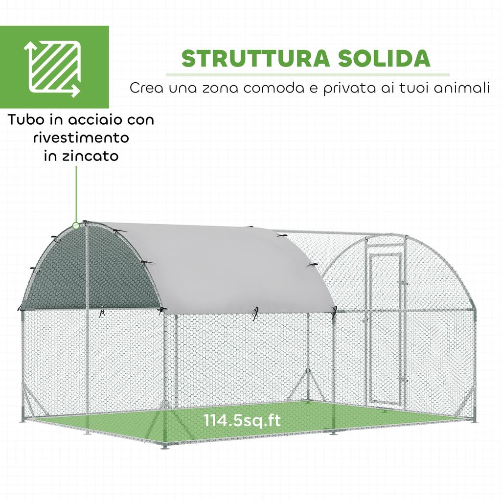 Galvanized Metal Chicken Run with Roof and UV Cover, 280x380x197 Cm, Silver