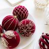 3Pcs Elegant Christmas Tree Baubles with Glitters and Pearls Festival Hanging Ornament Daily Use Home Accessory