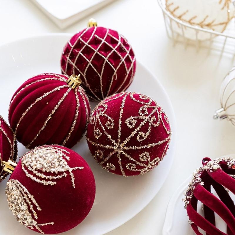 3Pcs Elegant Christmas Tree Baubles with Glitters and Pearls Festival Hanging Ornament Daily Use Home Accessory