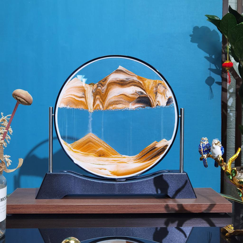 Rotatable Sandscape Moving Sand Art Picture Flowing Sand Painting Round Glass Quicksand 3D Hourglass Office Home Decor Gifts
