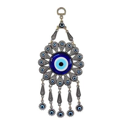 Silberner Böser Blick Wandbehang – Handgefertigtes Türkischblaues Nazar-Amulett | Spiritueller Schutzanhänger für Zuhause & Büro